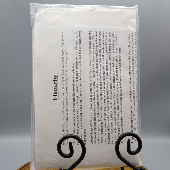 Vintage Flutterby Vest Applique Kit, 1998 Carol McKinney including Templates - Picture 2 of 2